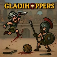 Gladihoppers is a battle game where you play the role of a quirky gladiator participating in fierce battles in the arena to become the champion.